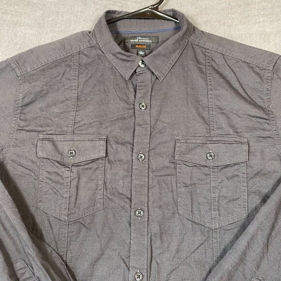 Marc Anthony Slim Fit Long Sleeve Button-Up Shirt Cotton Charcoal Gray Mens L - Picture 7 of 11